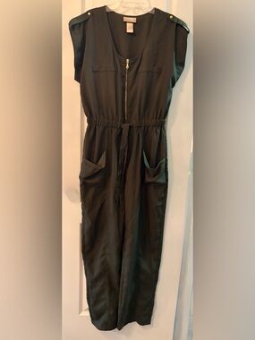 Miss Tina Army Green Sleeveless Zip-Front Jumpsuit